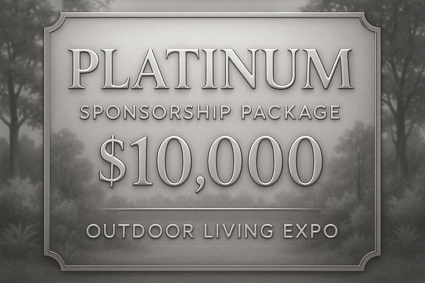 Platinum Sponsorship Package image showing an elegant, premium design with platinum/silver color scheme representing the most expensive $10,000 tier