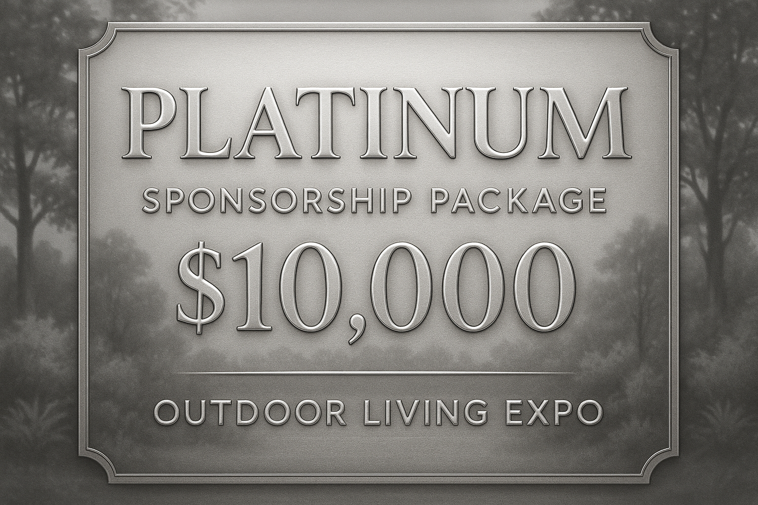 Platinum Sponsorship Package image showing an elegant, premium design with platinum/silver color scheme representing the most expensive $10,000 tier
